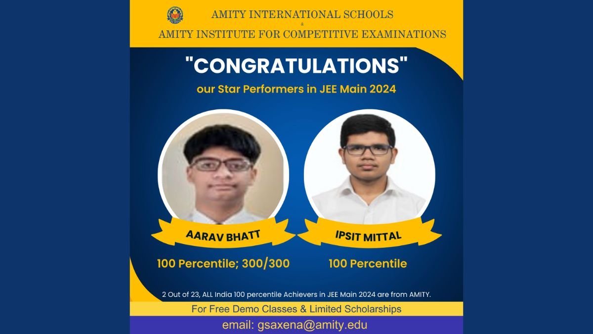 JEE Main 2024 Result: AICE Dominates in Delhi and Haryana; 23 Students Score 100 Percentile, 2 (Aarav & Ipsit) from AICE Hit the Perfect Mark; One with perfect 300 marks - PNN Digital